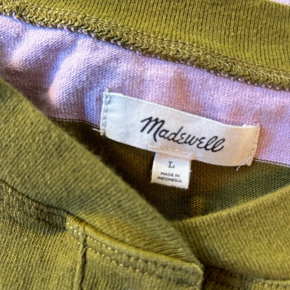 Madewell Parkview Henley Tee Pink Green Cropped Rugby Stripe, Large - Picture 3 of 5